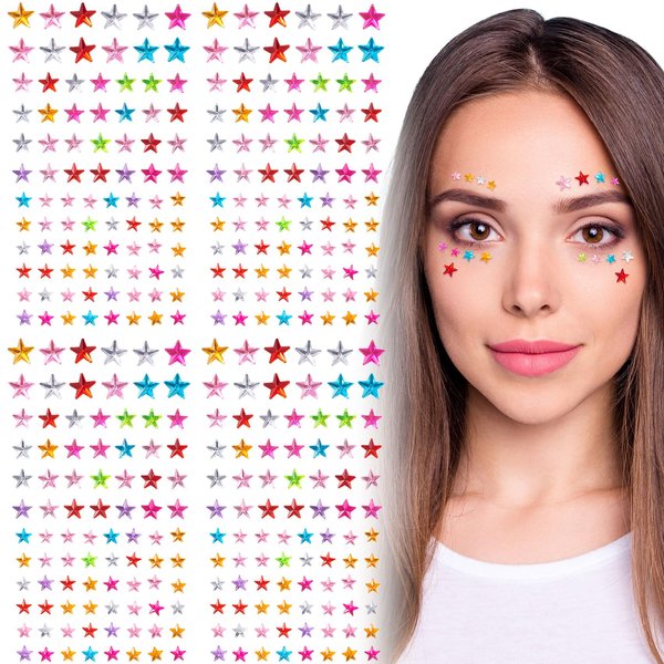 OIIKI Star Face Gems Stickers, 4 Sheets Face Rhinestones, Women Eye Star Jewels, Face Tattoo Makeup Stickers for Rave, Halloween, Parties, Festival, Daily Use (Colorful)