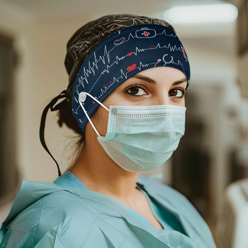 Babrukda Nursing Headbands with Buttons for Nurse Doctor Women Men Bandana Headwrap Elegant Style Face Covering Holder Ear Protection Wide Stretch Hair Wraps Elastic Sweatband Turban