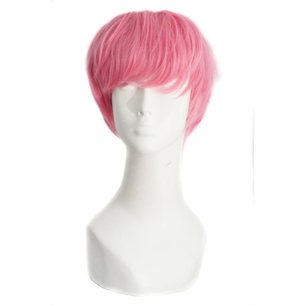 MapofBeauty 10 Inch/25 cm Fashion Men Short Curly Hair Cosplay Wig (Dark Pink)