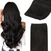 GOO GOO Sew in Hair Extensions Real Human Hair, Weft Hair Extensions Human Hair, 1B Natural black 22 Inch-110g, Weft Bundles Straight Silky Remy Hair