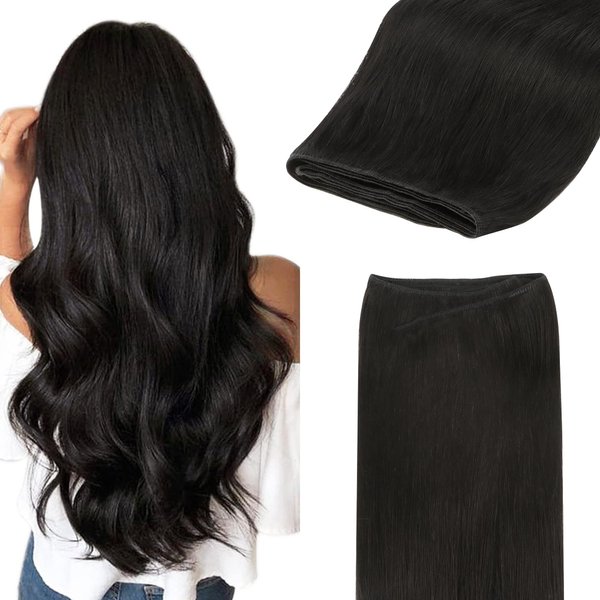 GOO GOO Sew in Hair Extensions Real Human Hair, Weft Hair Extensions Human Hair, 1B Natural black 22 Inch-110g, Weft Bundles Straight Silky Remy Hair