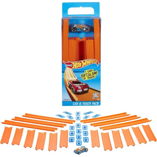 Hot Wheels Toy Car Track Set, Straight Track Set with 37 Component Building Parts & 1:64 Scale Vehicle (Amazon Exclusive)