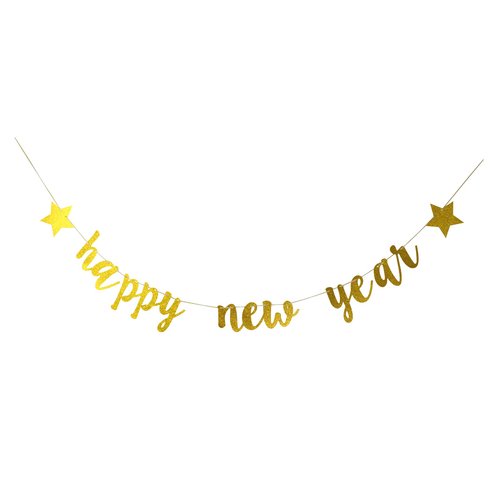 Starsgarden Happy New Year Banner for NYE Decorations 2024 - Gold Glitter | Happy New Year Sign for 2024 New Years Decorations | New Years Eve Party Supplies 2024