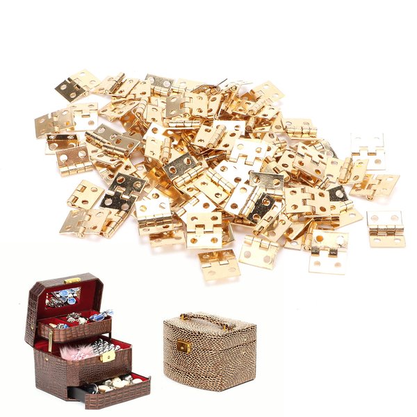 100PCS Small Mini Hinges, Metal Retro Accessory with Screw Tiny Hinges for Dollhouse Miniature Furniture Cabinet Closet Mini Dollhouse Furniture