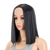 SWACC 12 Inch Short Length Straight Middle Part Hair Wig Synthetic Heat Resistant Wigs for Women with Wig Cap (Black-1B)