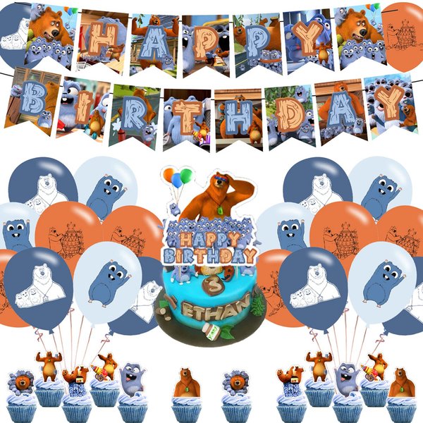 Grizzy and the Lemmings Birthday Party Decorations,Cartoon Grizzy Party Supplies for Kids Adults with Happy Birthday Banner Cake Topper Cupcake Toppers Balloons for Cartoon Grizzy and the Lemming