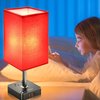 cozoo USB Bedside Table Desk Lamp with 2 USB Charging Ports and 2 Outlets Power Strip,Dimmable Table Lamp with White Fabric Shade, LED Light for Bedroom/Nightstand (Red)