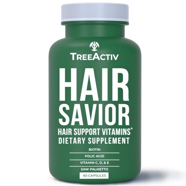 TreeActiv Hair Savior, Hair Vitamins for Faster Hair Growth, Hair Growth Supplement with Biotin, Vitamins for Hair Growth Women and Men, Hair Growth Vitamins and Collagen Supplements, 60 Capsules