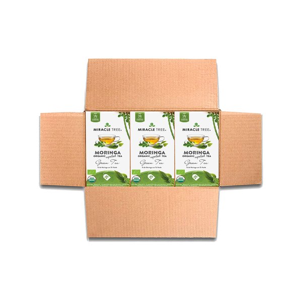 Miracle Tree - 3 Count of Organic Moringa Superfood Tea, 25 Individually Sealed Tea Bags, Green Tea (Keto, Detox, Energy/Immunity Booster, Vegan, Gluten-Free, Organic, Non-GMO, Decaffeinated)