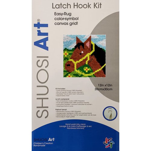 Latch Hook Kits Rug Horse Crochet Yarn Cushion Colour Pre-Printed Canvas Cover Rug Needlework DIY Hook and Latch Kit Christmas Home Decoration 30x30cm/12 X12inch