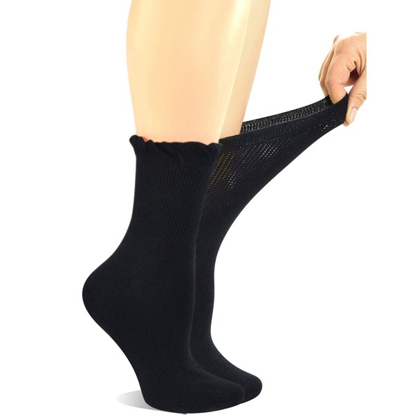 Yomandamor Women's Non-binding Lace Crew Diabetic Dress Socks with Seamless Toe,4 Pairs