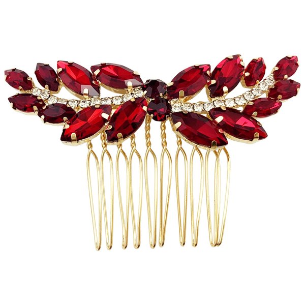 BETITETO Bridal Hair Comb Emerald Green Crystal Wedding Hair Piece Pin Accessories for Women Girls Party (Wine Red)