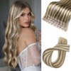 Hanne Fashion Human Hair Extensions Micro Ring PU Hair Extensions Glueless Remy Human Hair Extensions with Holes Highlight Blonde 9A/P60 Invisible Tape in Hair Extensions for Women (35g 4Pcs,18 Inch)