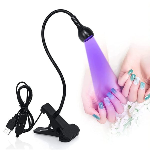 Brokimis Mini UV Lamp for Gel Nails, LED Curing Lamp with Flexible Gooseneck & Clamp, 3W, Portable Small Manicure Nail Dryer for Resin Curing Nail Art