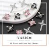 YAEISM 12PCS Planet Nail Charms and 3D Cross Nail Charms Heart Shape Nail Art Crystal Shiny Nail Gems Rhinestones for DIY Crafts Jewelry Decoration