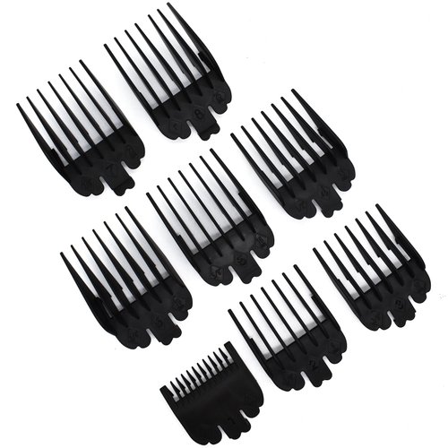 Professional 8 Pieces 8 Sizes Attachment Guard Guide Combs Set #3170-400 1/8"-1" Compatible with Wahl Standard Full-Sized 5 Star Magic Clip Super Taper Senior 8148/8504/1919 Hair Clippers (Black)