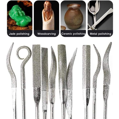 Bestgle 10Pcs Mini Diamond Needle File Set Jewelers Hand Files Tool Kit for Metal Ceramic Stone Jewelry Rough Carving Glass Filing, 140mm/5.1" Length