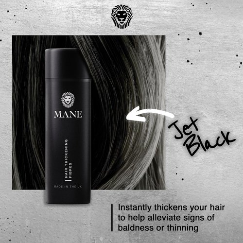 Mane Hair Fibers for Thinning Hair for Women & Men, Hair Thickener, Sprinkle-On Hair Building Fibers, Hair Illusion Hair Fibers Conceal Hair Loss & Bald Spot, Easy Apply, Long Lasting - Jet Black