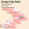 LPOODDNU 24 Pcs Press on Nails Long Square Fake Nails French False Nail Tips Glossy Pink Acrylic Nails Full Cover Pearls Charms Rhinestones Design Glue on Nails for Women and Girls