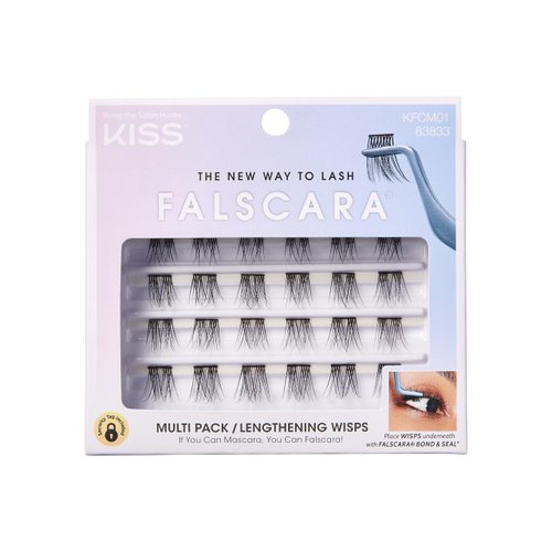 KISS Falscara Multipack False Eyelashes, Lash Clusters, 'Lengthening Wisps', 10mm-12mm-14mm, Includes 24 Assorted Lengths Wisps, Contact Lens Friendly, Easy to Apply, Reusable Strip Lashes