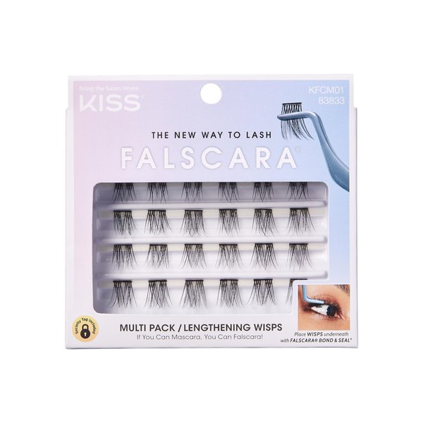 KISS Falscara Multipack False Eyelashes, Lash Clusters, 'Lengthening Wisps', 10mm-12mm-14mm, Includes 24 Assorted Lengths Wisps, Contact Lens Friendly, Easy to Apply, Reusable Strip Lashes
