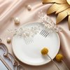 2 Pieces Wedding Pearl Hair Comb Bride Pearl Crystal Headpiece Flower Side Combs Hair Clip Bridal Hair Accessories for Girls Wedding Brides Women Rhinestone, Silver