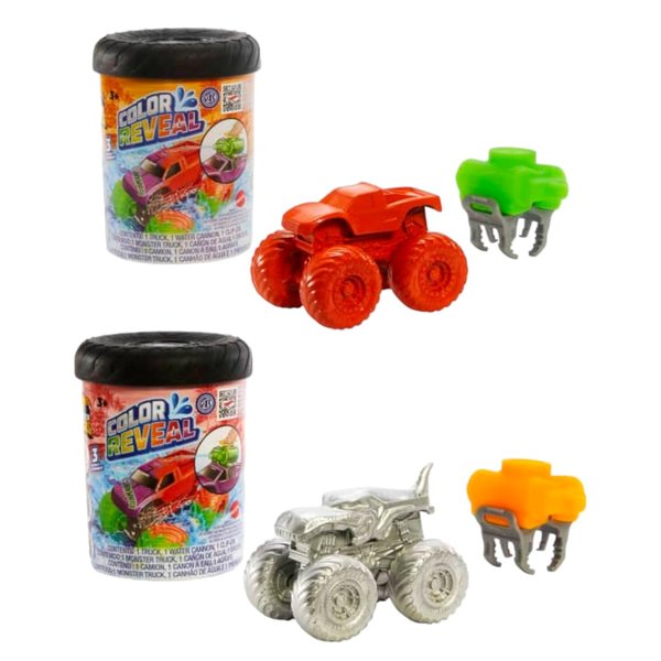 Hot Wheels Mosnter Trucks Color Reveal Canisters Water Blaster Battle Pack with Mega Wrex and Race Ace (Case Pack of 2)