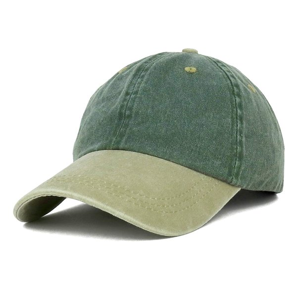 Trendy Apparel Shop Low Profile Unstructured Pigment Dyed Two Tone Baseball Cap - Spruce Khaki