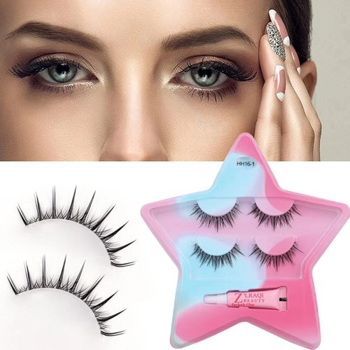 J.Fabrizio 2 Pairs Clear Band Lashes Natural Long 3D Wispy Mink Eyelashes Lightweight Invisible Band Eye Lashes False Eyelashes HH16-1