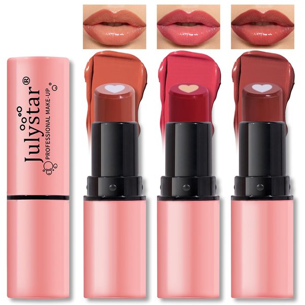 HOSAILY 3 Colors Lipstick Set, Hydrating Tinted Lip Balm with Natural Formula, Fruity Moisturizing Pigmented Matte Lipstick, Long Lasting Waterproof Non-Stick Cup Lip Stain Vivid Lip Makeup, 01+04+05