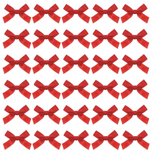 PPhtony Mini Hair Bow Clips 30Pcs Mixed Color Satin Hair Ribbon Bowknot Alligator Clips Barrettes for Women Girls Teens Braids Hair Decoration (Red)