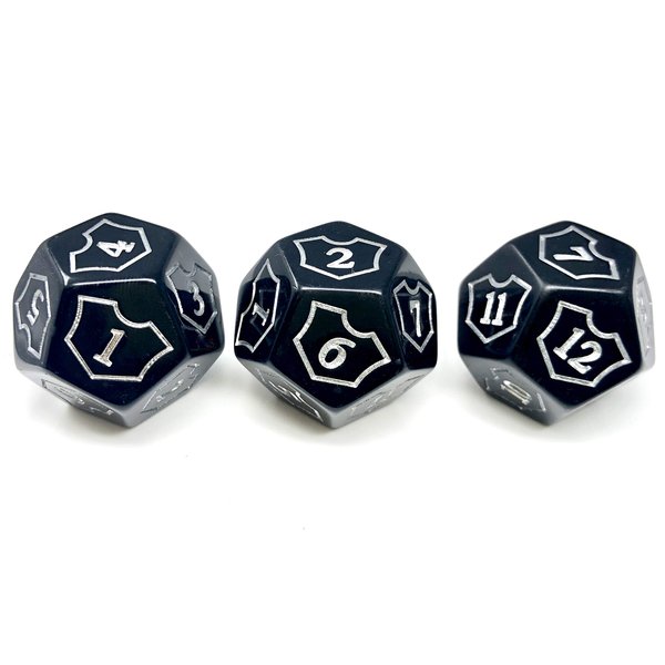Hedral MTG D12 Spin-Down Loyalty Counter Dice 3 Die Set Black - Magic: The Gathering TCG CCG Planeswalker