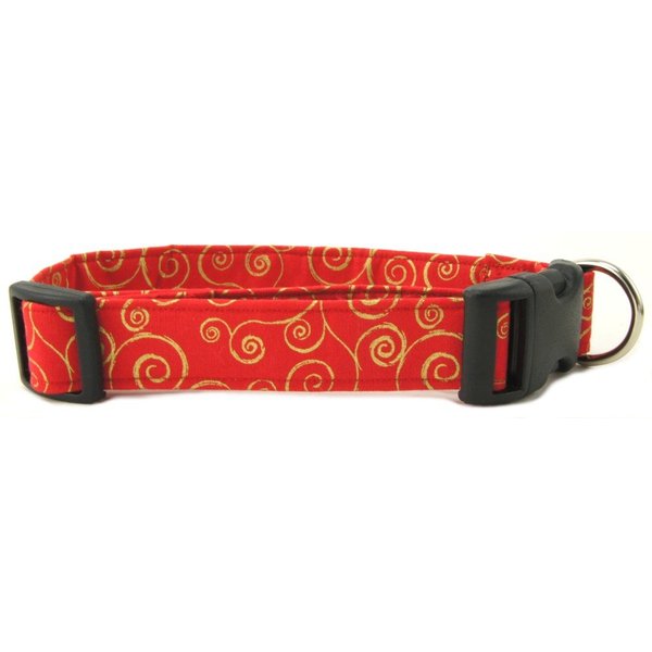 Red Gold Metallic Scrolls Dog Collar with Quick Release Buckle (Medium).