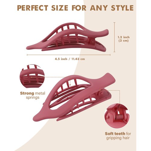 French Flat Hair Clips for Women - 6Pcs Flat Hair Claws for Thin Thick Hair Strong Hold No Slip Grip Hair Claw Clips for Women Girls (Frosted(Dark colors))