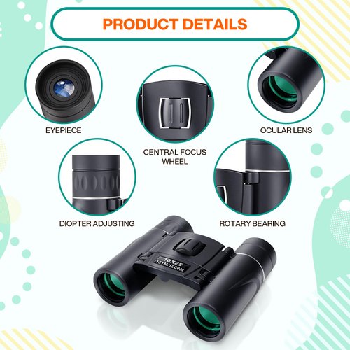 Midoo 2 Pack 10x25 Binoculars for Adults and Kids,Small Compact Binoculars with Clear Low Light Version for Bird Watching, Lightweight Waterproof Binoculars for Travel Hunting Cruise Ship Essentials