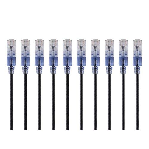Monoprice Cat6A Ethernet Patch Cable - Snagless RJ45, 550Mhz, 10G, UTP, Pure Bare Copper Wire, 30AWG, 10-Pack, 1 Feet, Black - SlimRun Series