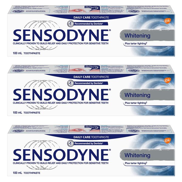 Sensodyne Sensitivity Toothpaste for Sensitive Teeth, Whitening Plus Tartar Control, 100ml (Pack of 3)