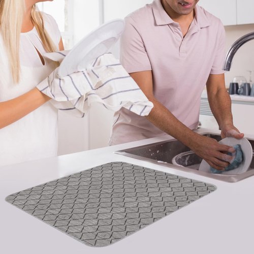 DEVBEST Dish Drying Mat - Ultra Absorbent Dish Drying Mats - Machine Washable and Super Fast Drying - Practical Solution for Efficiently Drying Dishes - 15,7 by 19,6 Inches (Gray Moroccan)