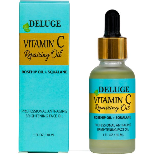 Deluge Vitamin C Face Treatment Oil - Brightening And Repairing Oil- Rosehip Oil, Squalane, Coconut Oil, Grapeseed Oil, Jojoba Oil, Vitamin C Skin Oil, Vitamin E. Net Wt. 30 Ml