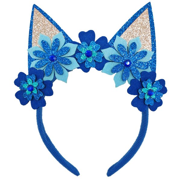 ZHENNAN Dog Ear Headbands for Women and Men, Cute Dog Ear Hairbands with Flower for Adult, Cartoon Costume Halloween Christmas Birthday Party Decoration Hair Accessories Blue
