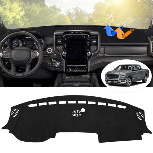 Autorder Dashboard Cover Mat for 2019-2023 2024 Dodge Ram 1500 2500 3500 Accessories Dash Cover Flannel Dash Mat Sunshade Glare UV Rays Protector Black