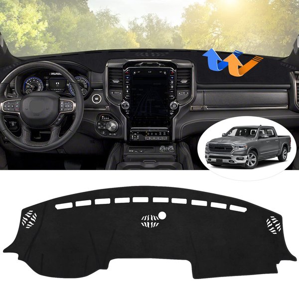 Autorder Dashboard Cover Mat for 2019-2023 2024 Dodge Ram 1500 2500 3500 Accessories Dash Cover Flannel Dash Mat Sunshade Glare UV Rays Protector Black