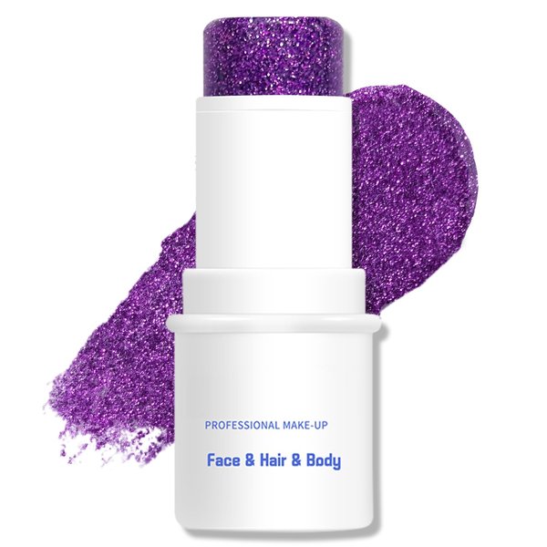 Jutqut Body Glitter Stick, Chunky Glitter Gel for Face Body Hair, Purple Glitter Face Glitter Gel Makeup, Sparkling Holographic Mermaid Sequins Paint, Waterproof Multiuse Glitter Face Paint, 08#Purple