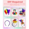 Fikinise Mini Top Hat Headband with Multicolor Feathers for Women Girls Rainbow Feather Headband Top Hat Feather Hair Accessory Rainbow Parade Cosplay Halloween Hat Party (Candy