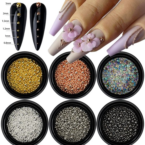 Nail Art Beads Nail Art Metal Balls Nail Beads for Nail Art Gold Silver Rose Gold Nail Art Steel Beads Nail Caviar Beads for Nail Art Nail Bubble Beads for DIY Crafts Decoration