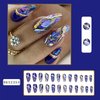 Tyuimhx 24Pcs Medium Press on Nails Almond Fake Nails Luxury False Nails With Amber Pattern Gold Glitter Line Designs Glossy Full Cover Stick on Nails Acrylic Artificial Nails Glue on Nails for Women