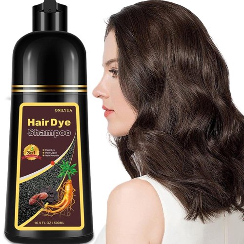 GURKOOYD 3 in 1 Dark Brown Hair Dye Shampoo for Gray Hair, Natural Hair Color Shampoo for All Hair Types, Shampoo Cubre Canas Para Mujer,Long Lasting Shampoo That Dye Your Hair 16.9 Fl Oz
