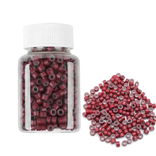 1000 Silicone Micro Link Rings 5mm Lined Beads Deadlocks for Hair Extensions Tool (1000Pcs(Pack of 1) (1000Pcs, Wine Red)