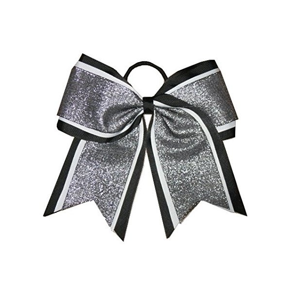 NEW "SHIMMER Black" Cheer Bow Pony Tail 7 Inch Girls Hair Bows Cheerleading Dance Practice Football Games School Uniform Competition Birthday Grosgrain Ribbon
