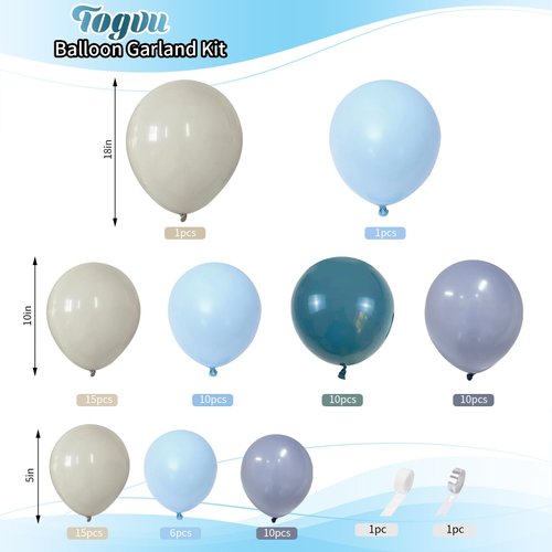 Slate Blue and Beige Balloon Garland Arch Kit, Dusty Blue Pastel Baby Blue White Sand Beige Latex Boho Balloons Arch Kit for Boys Ocean Birthday Baby Bridal Shower Wedding Party Decorations Supplies